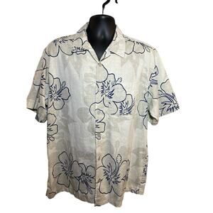 Vintage Quicksilver Blue Hibiscus Floral Hawaiian Short Sleeve Shirt Men's Large